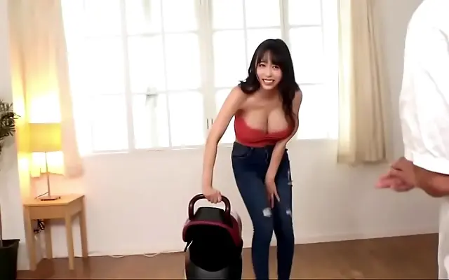 Behind the Curtain Busty School Staff Reveals Her Monster Tits and Symmetrical Face