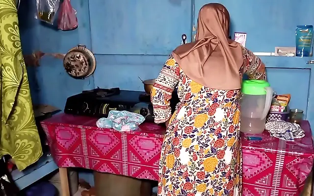 Behind the stove fucking my friend's wife while she cooks