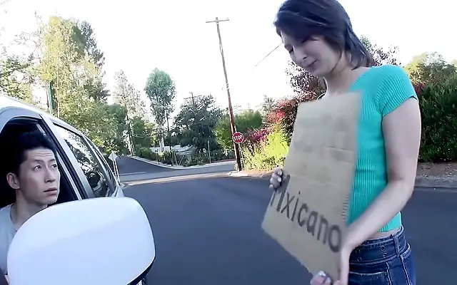 Sunlit journey with big-titted Japanese beauty Claire hitchhiking to Mexico
