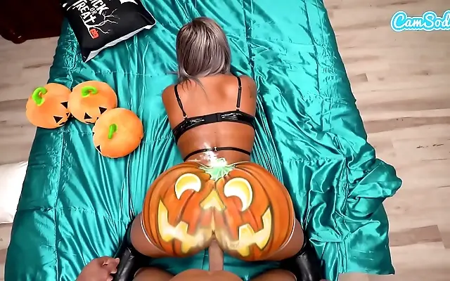 On All Fours Busty Blonde Gets Fucked In Pumpkin Cosplay