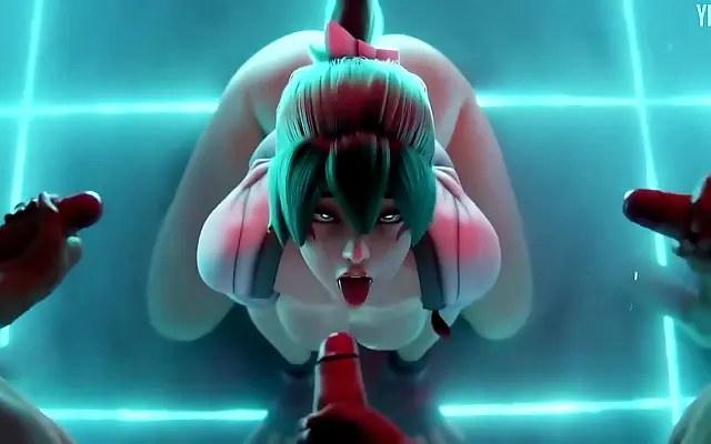 Desk bends under her wild ride and hot blowjob action