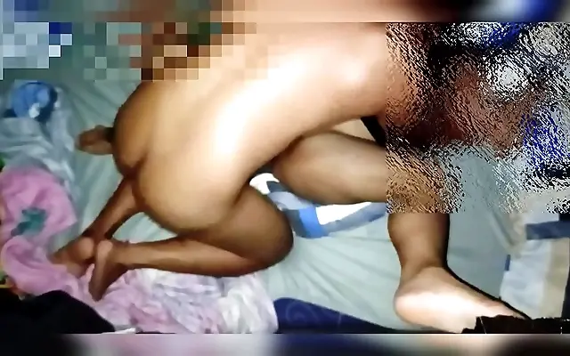 Frenzied Asian Bedroom Encounter While Husband Guards the Night