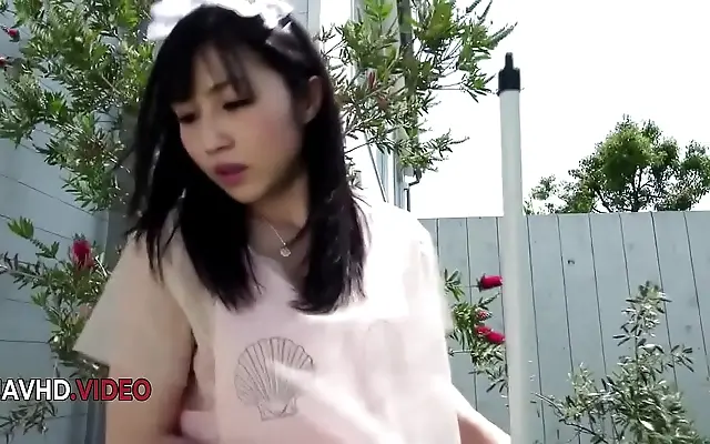 Sultry Crimson Lace Asian Maid Tempts With Perky Tits