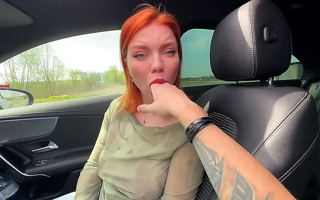 Beneath the dashboard she took every inch of his uncut cock