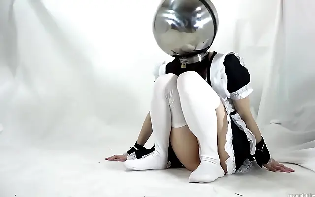 Bound and blindfolded on the bed Japanese beauty in metal mask teased mercilessly