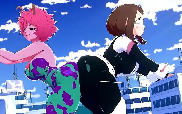 Electric Night Mina and Ochaco Lure the Criminal with Their Big Booty