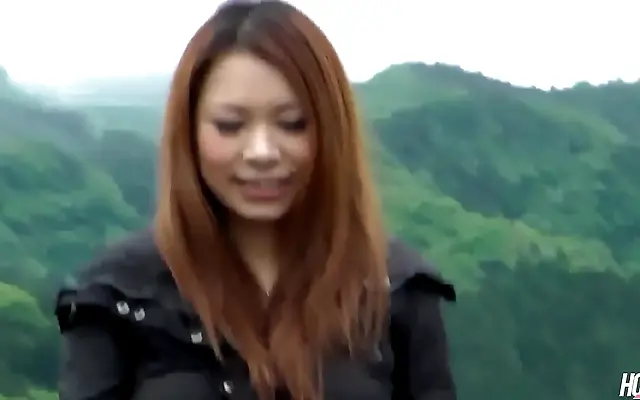Grass stains and gasps as naughty Japanese brunette Kai Miharu rides wild outdoors