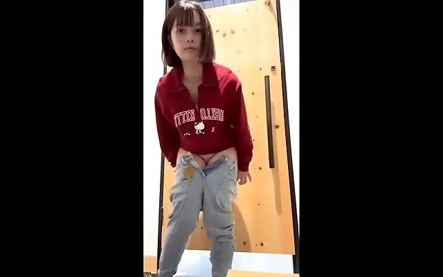 Trying on jeans in the fitting room then cumming and peeing at home