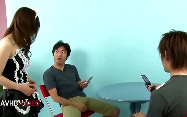 Intense Asian Maid Miku Airi Serves Two Men With Passion